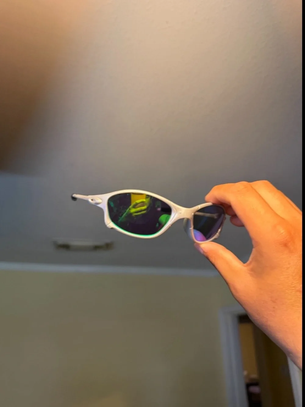White Frame Mirrored Lens Sport Sunglasses Oakley